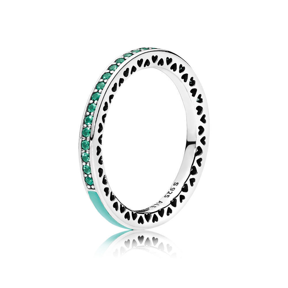 radiant hearts of pandora mint green enamel ring