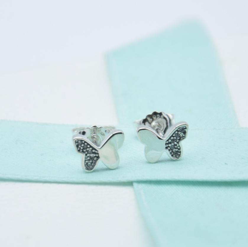 pandora silver zirconia butterfly studs earrings