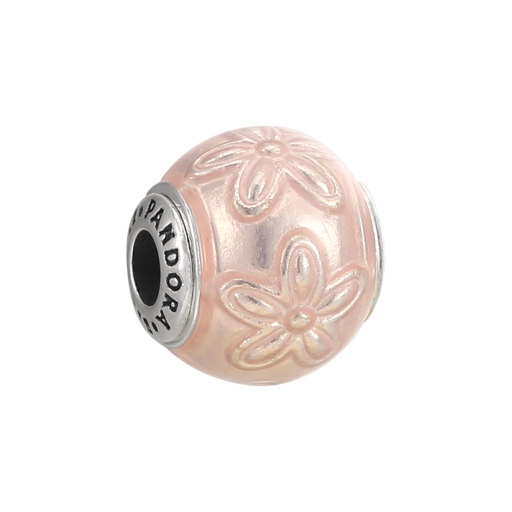 pandora essence happiness charm, a symbolic daisy on pink enamel