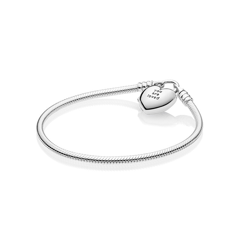pandora moments loved heart padlock clasp snake chain bracelet