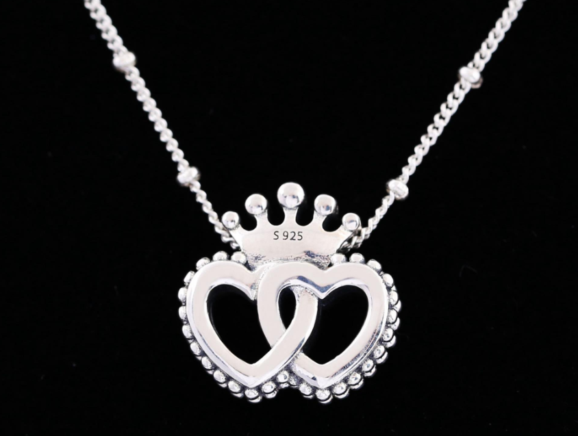 New Pandora Crown & Interwined Hearts Pendant Necklace - 45cm