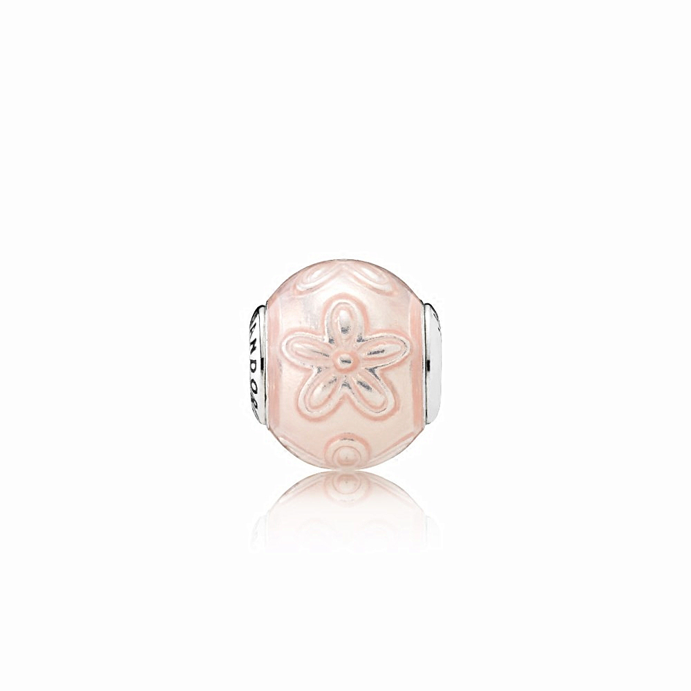 pandora essence happiness charm, a symbolic daisy on pink enamel