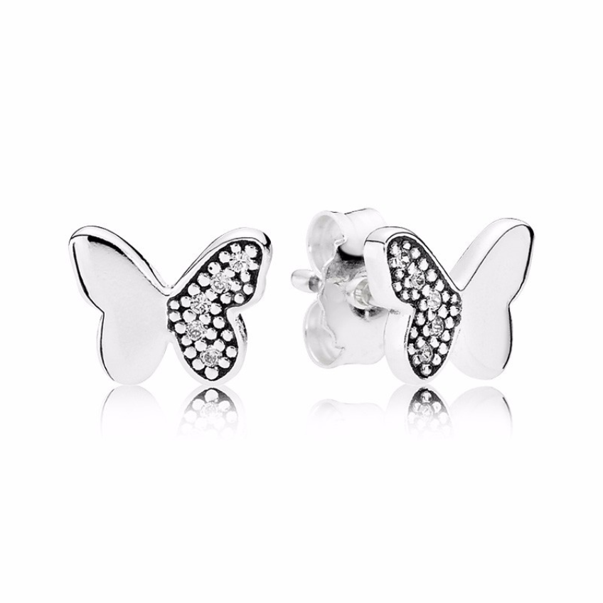 pandora silver zirconia butterfly studs earrings