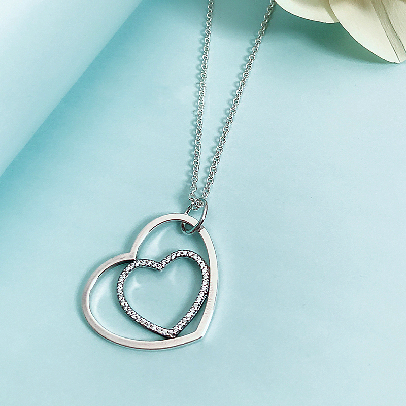 pandora silver clear cz large heart to heart pendant