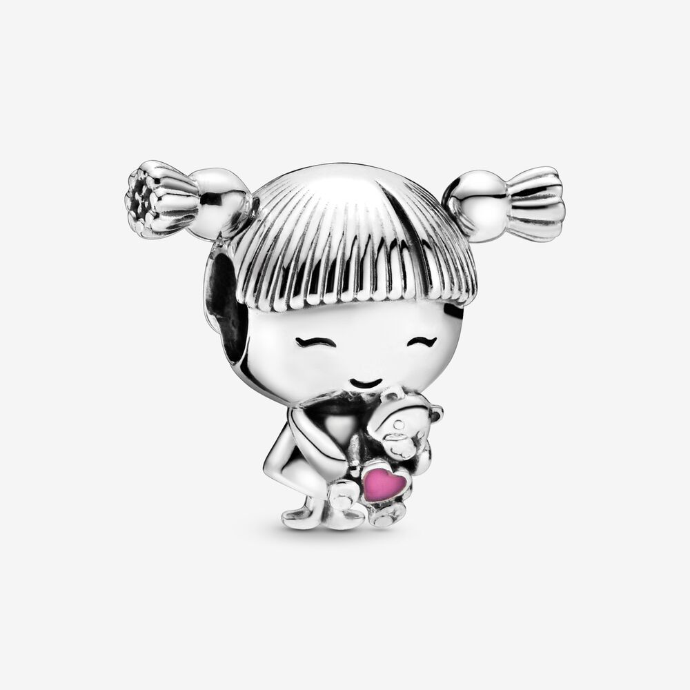 pandora silver girl with pigtails charm