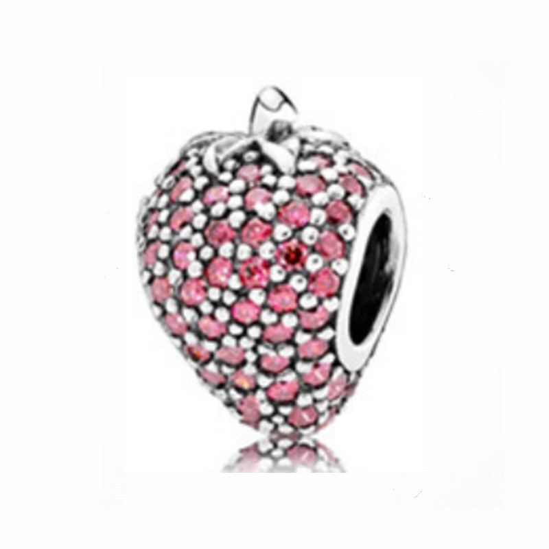 pandora red/ pink pave strawberry charm ale 925
