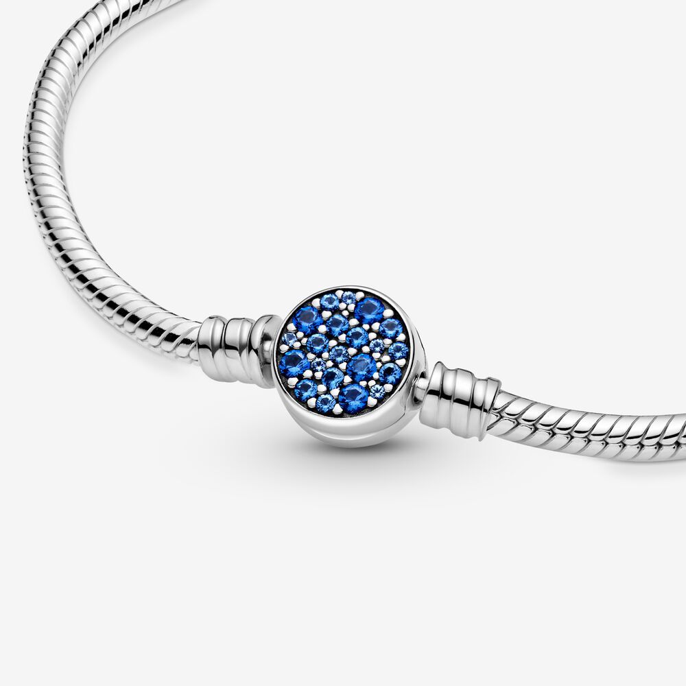 pandora moments sparkling blue disc clasp snake chain bracelet