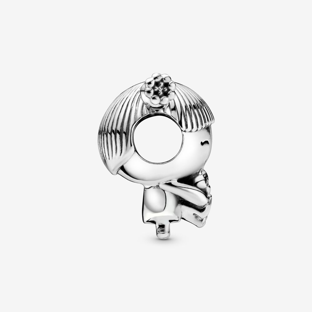 pandora silver girl with pigtails charm