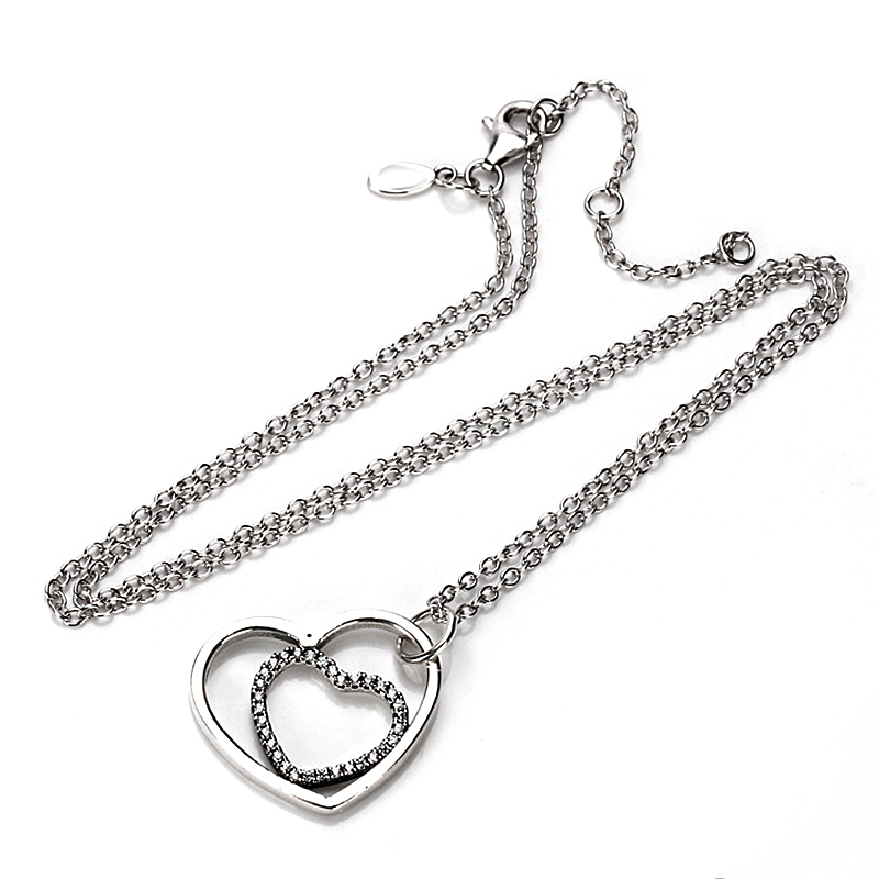 pandora silver clear cz large heart to heart pendant