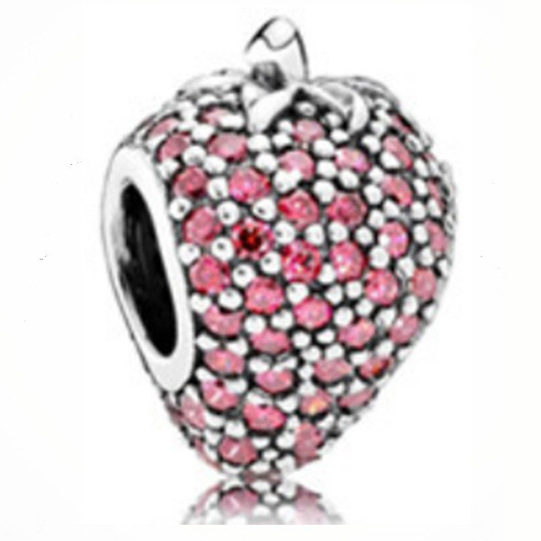 pandora red/ pink pave strawberry charm ale 925