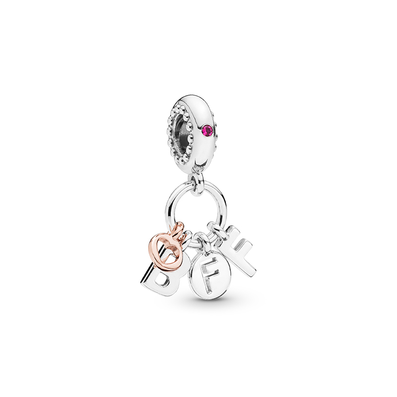 pandora best friends forever silver & rose charm