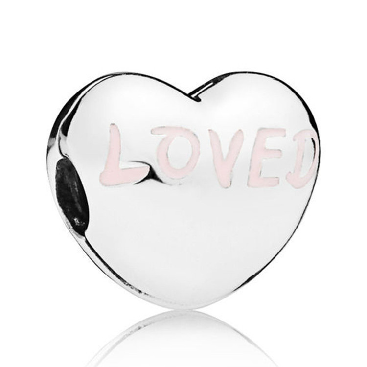 silver pandora clip love heart powder pink