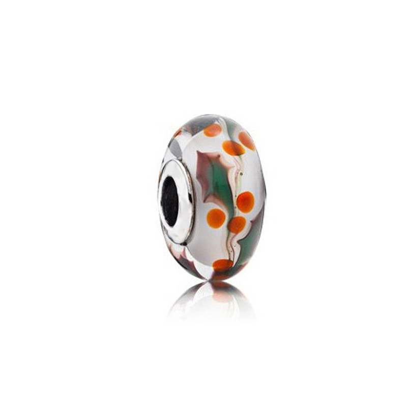 🌹pandora christmas holly murano glass charm bead silver s925 ale