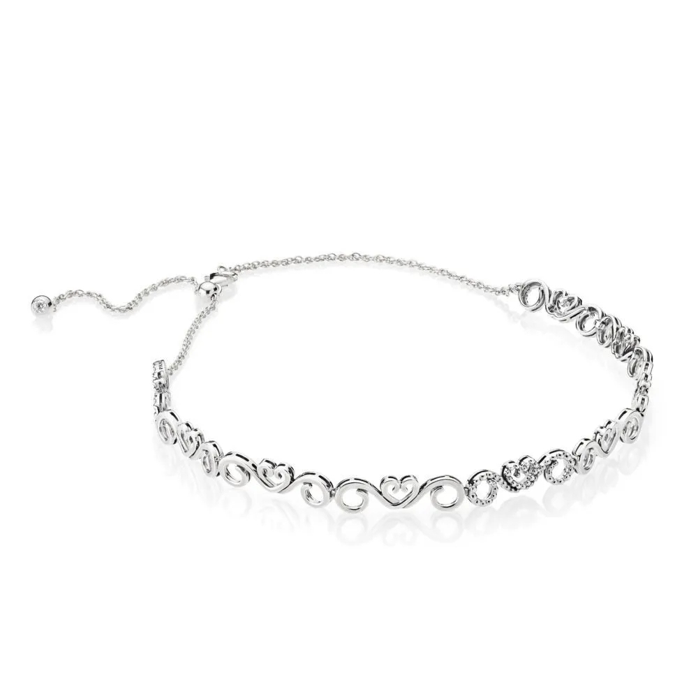 pandora silver hearts swirl choker necklace -38cm