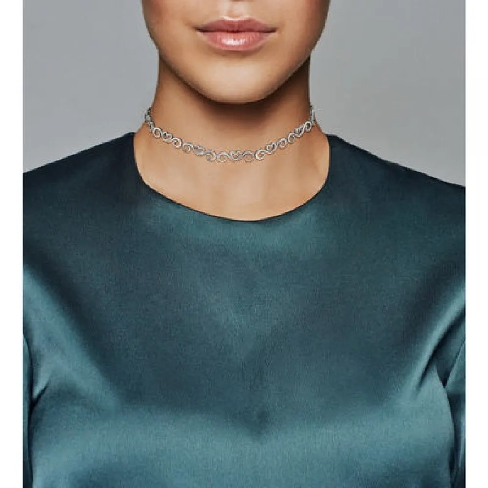 pandora silver hearts swirl choker necklace -38cm