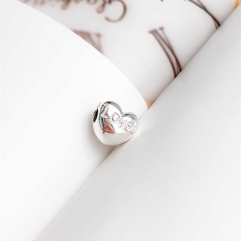 silver pandora clip love heart powder pink