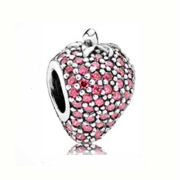 pandora red/ pink pave strawberry charm ale 925
