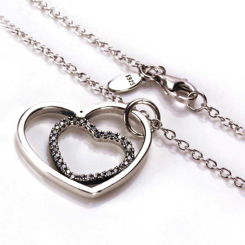 pandora silver clear cz large heart to heart pendant