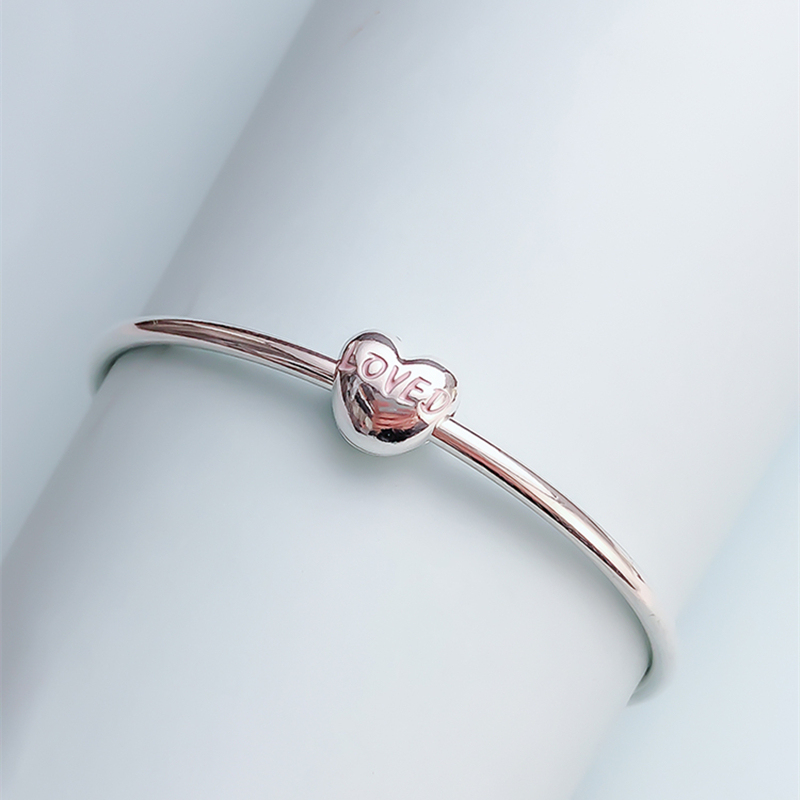 silver pandora clip love heart powder pink