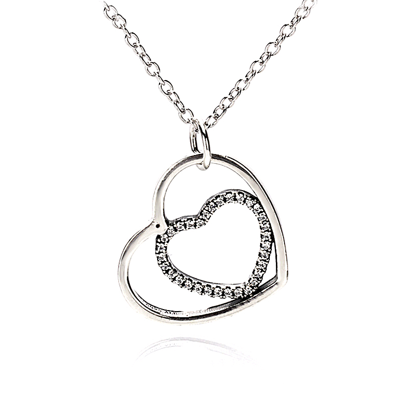 pandora silver clear cz large heart to heart pendant