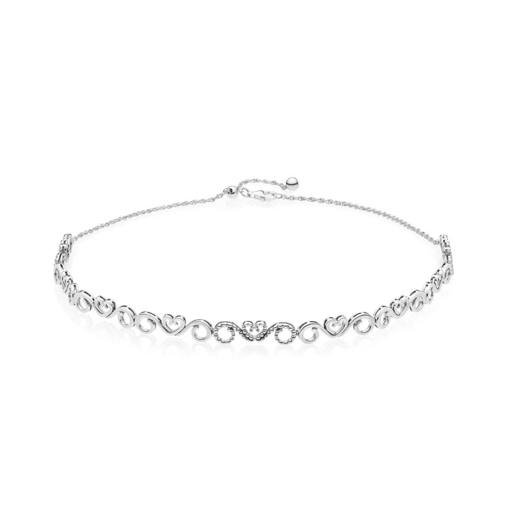 pandora silver hearts swirl choker necklace -38cm