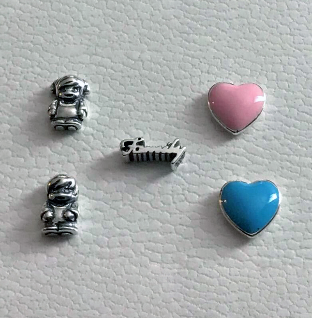 pandora silver petite floating locket charms complete family set