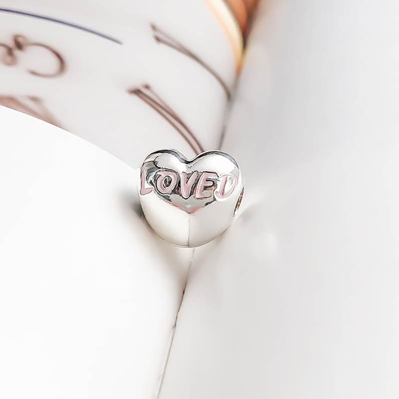 silver pandora clip love heart powder pink