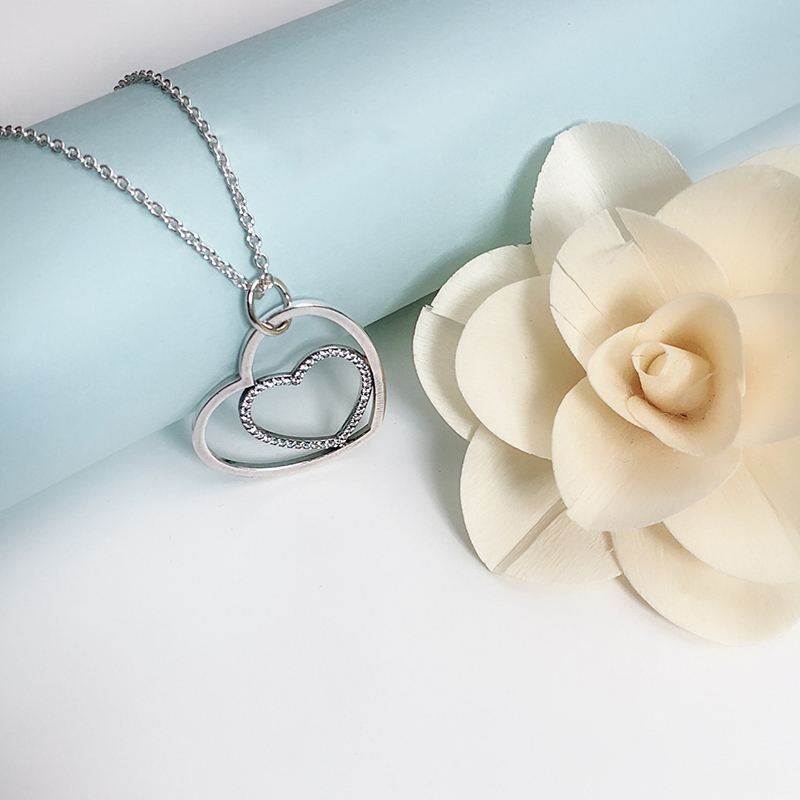 pandora silver clear cz large heart to heart pendant