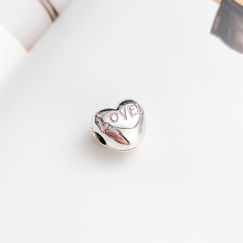 silver pandora clip love heart powder pink