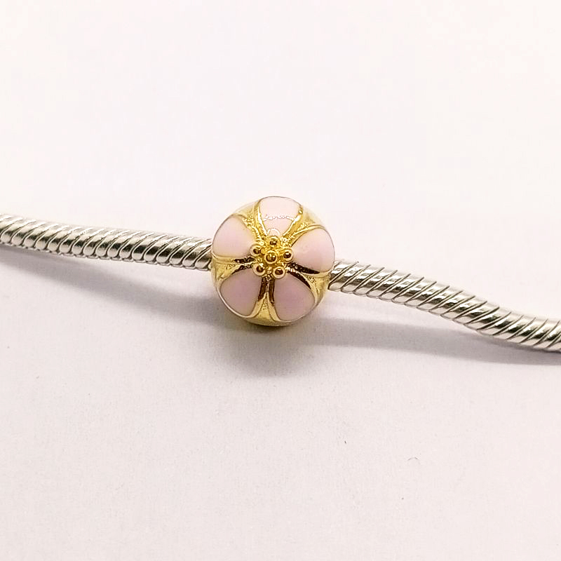 pandora gold cherry blossom clip charm enamel ale