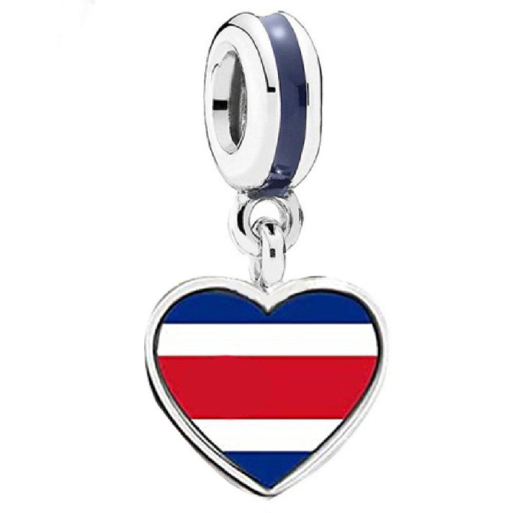 sterling silver our lady costa rica flag dangle charm with mixed enamel pendant s925