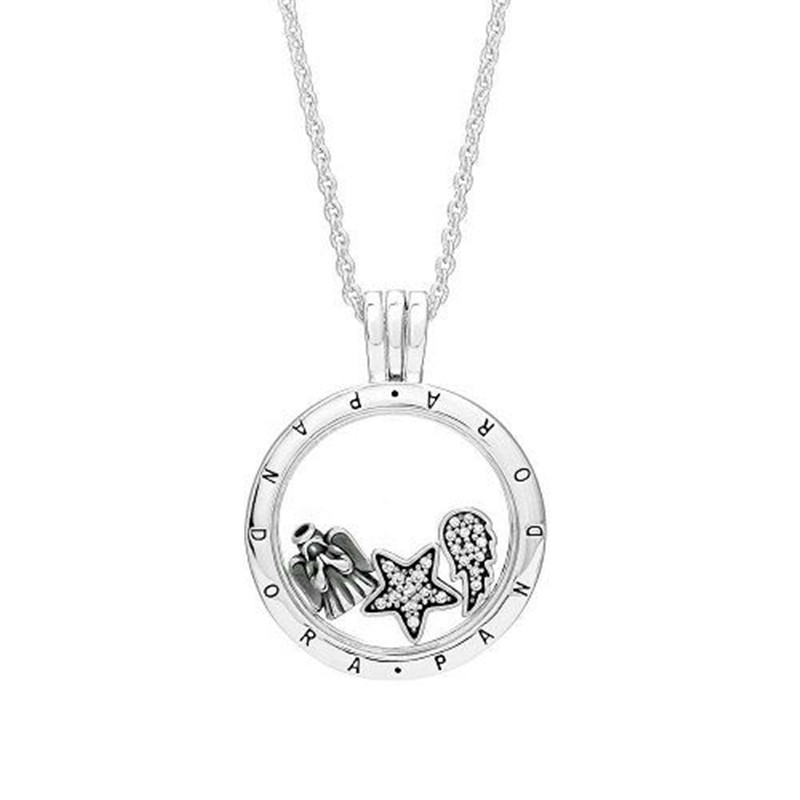 pandora floating locket necklace & celestial petites charms large +  pouch