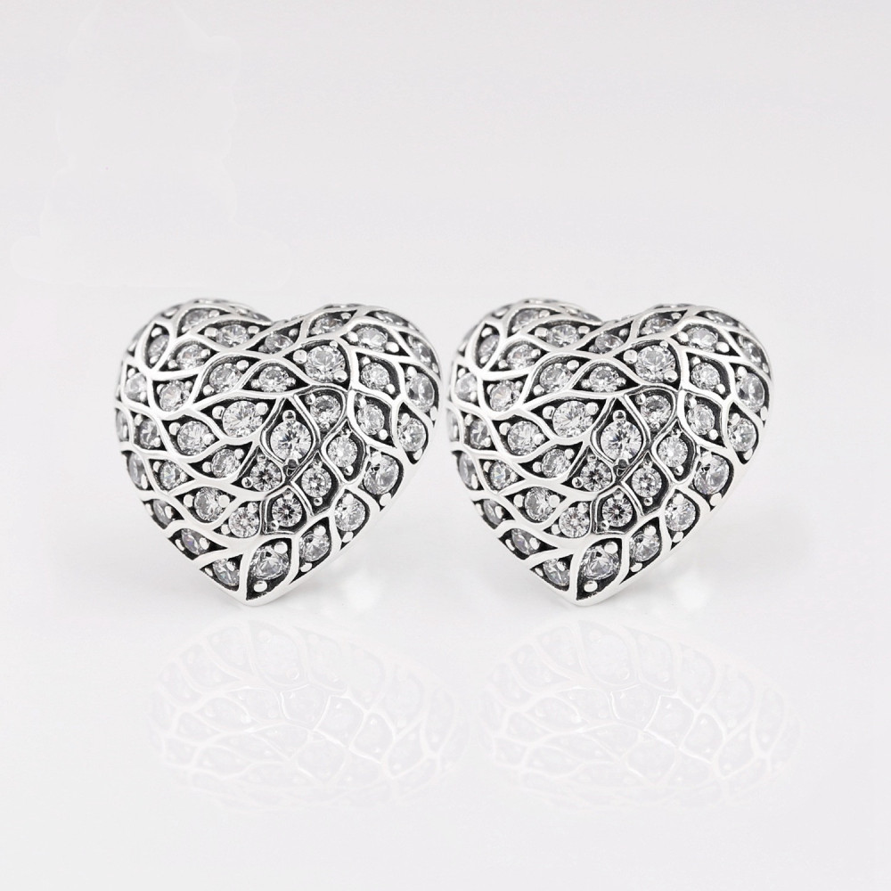 pandora sparkling pattern heart single stud earring 925