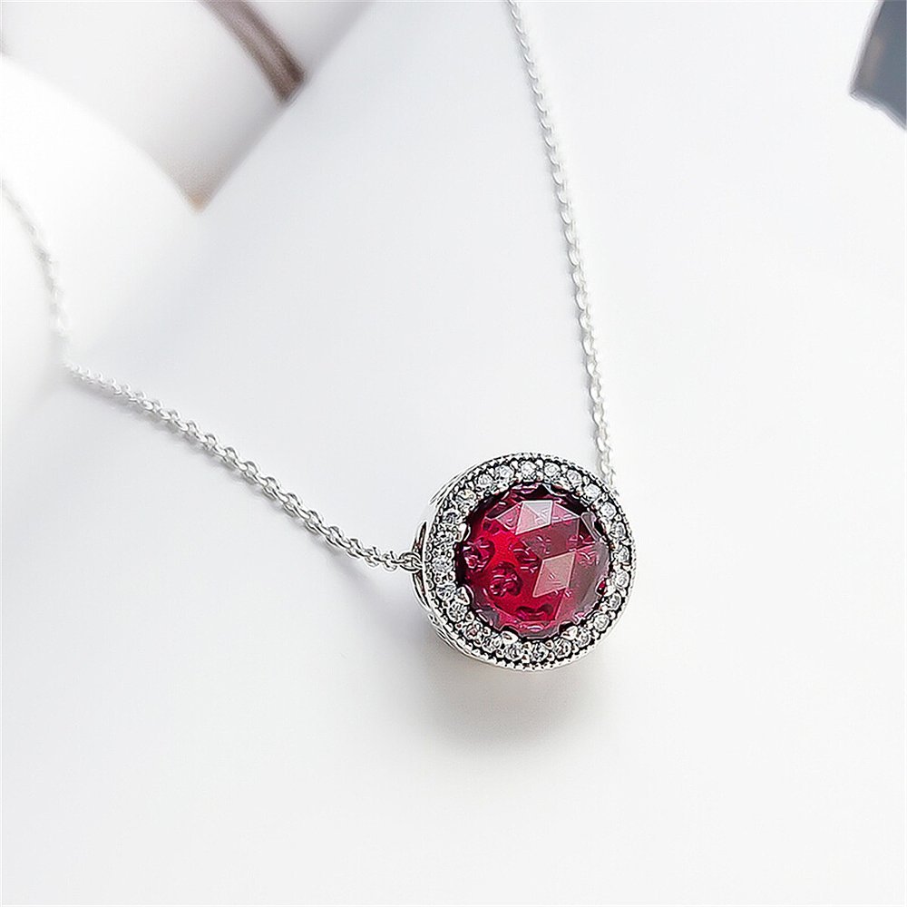 pandora necklace 925silver radiant hearts cerise red 45cm