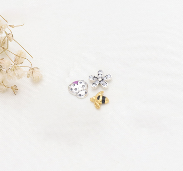 pandora silver bee ladybug flowers petite floating locket charms set