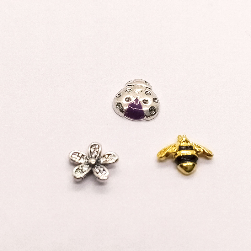 pandora silver bee ladybug flowers petite floating locket charms set