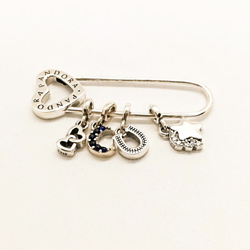 pandora me safety pin brooch 4 mini-charms pendants
