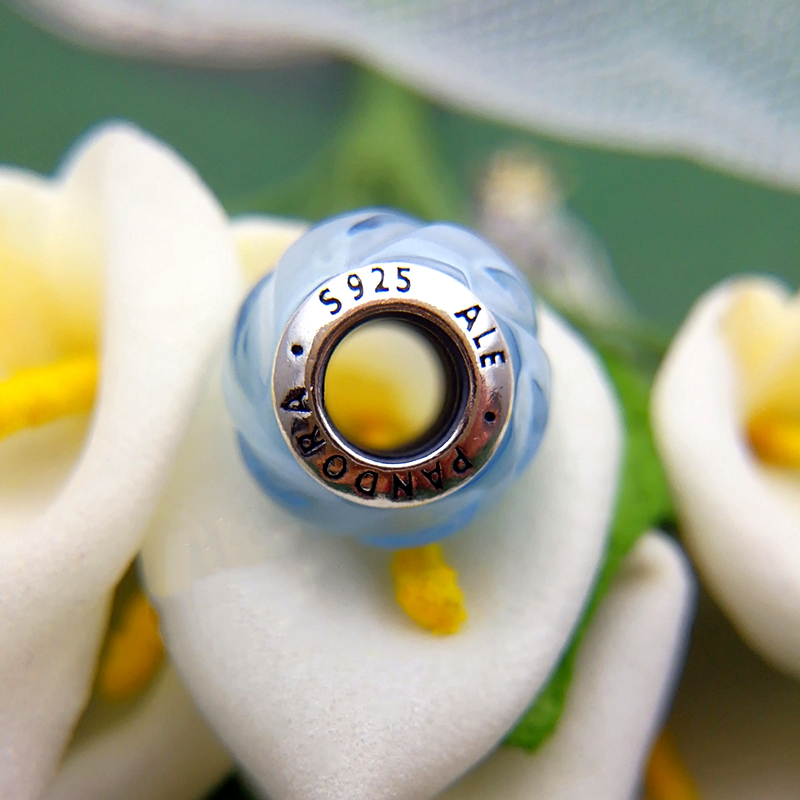 pandora silver charm blue ripples aqua blue crystal