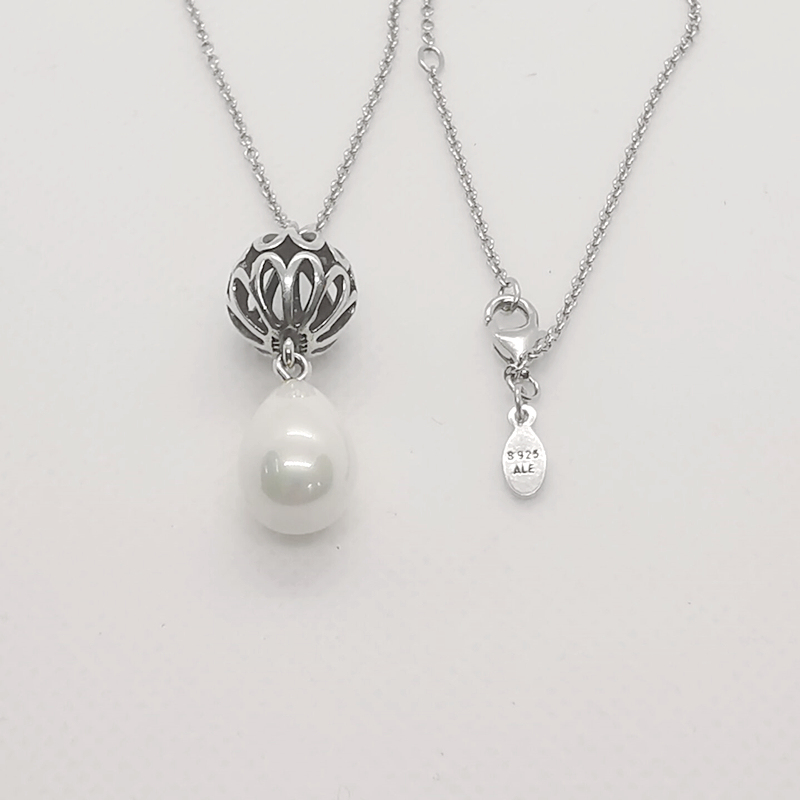 pandora sterling silver lantern pearl drop pendant necklace ale -50cm