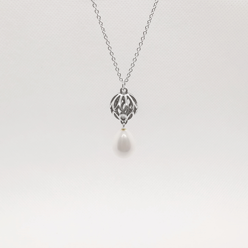 pandora sterling silver lantern pearl drop pendant necklace ale -50cm