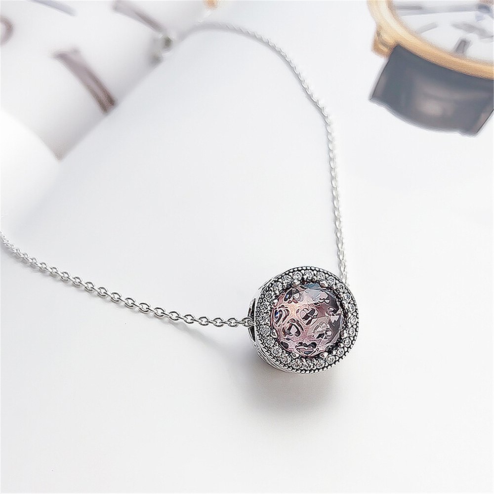pandora necklace 925silver radiant hearts blush pink crystal 45cm