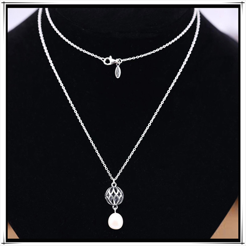 pandora sterling silver lantern pearl drop pendant necklace ale -50cm