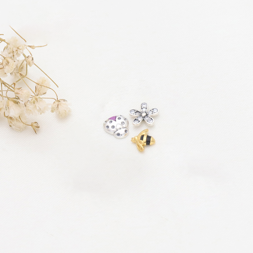 pandora silver bee ladybug flowers petite floating locket charms set