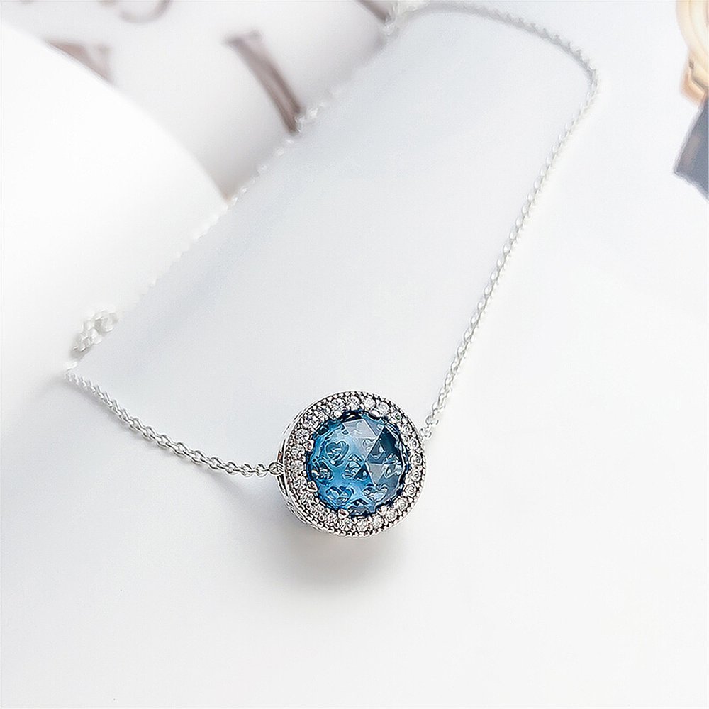 pandora necklace 925silver sky blue radiant hearts 45cm
