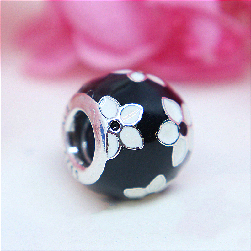 pandora mystic flower black white .925 silver charm