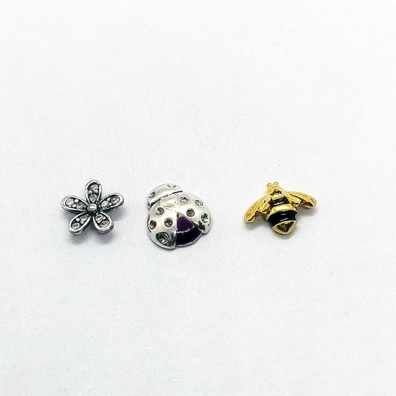 pandora silver bee ladybug flowers petite floating locket charms set