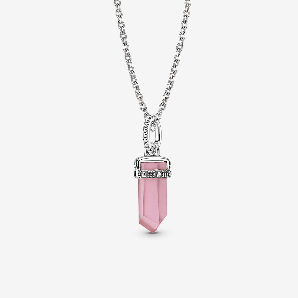 pandora rolo chain necklace pink amulet pendant