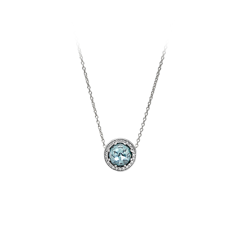 pandora necklace 925silver radiant hea​rts glacier blue crystals 45cm