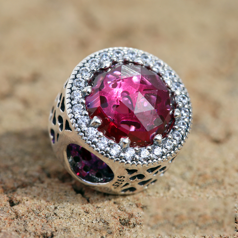 pandora necklace 925silver radiant hearts cerise red 45cm