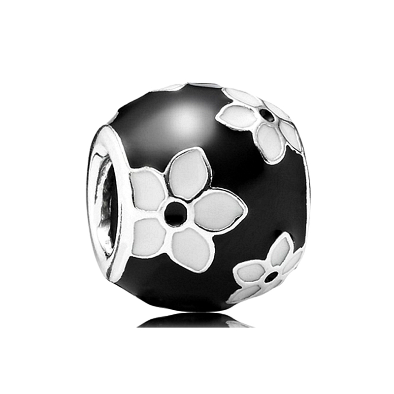pandora mystic flower black white .925 silver charm